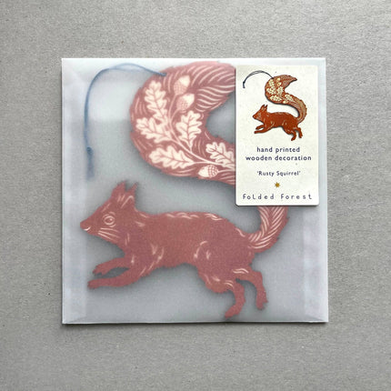 Screenprinted Wooden Decoration - Squirrel - Rusty Red