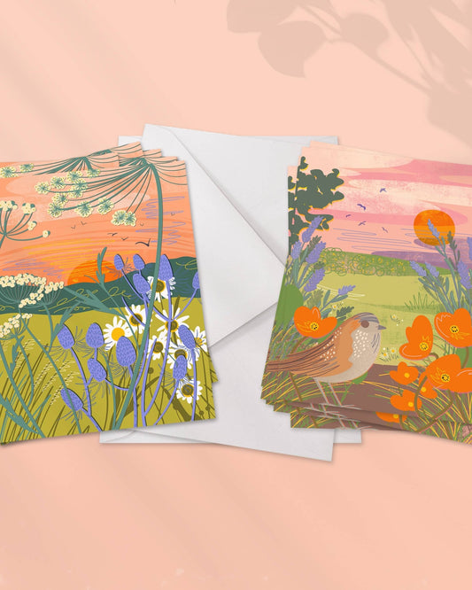 Pack of 12 notecards with envelopes, 2 floral illustrations - The Red Squirrel