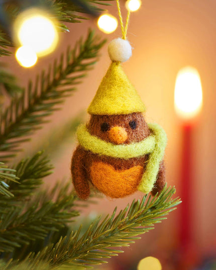 Set of 5 Hanging Felt Robin Christmas Decorations