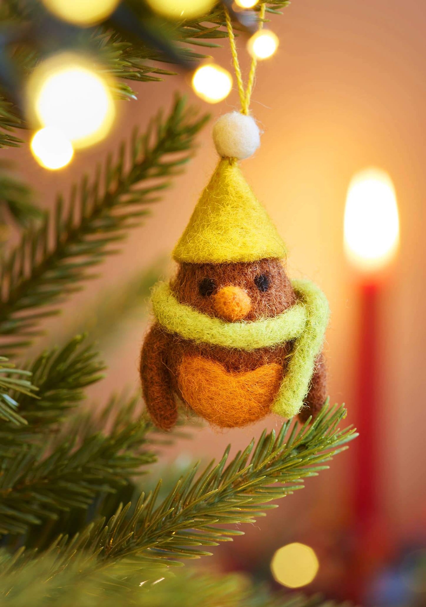 Set of 5 Hanging Felt Robin Christmas Decorations - The Red Squirrel