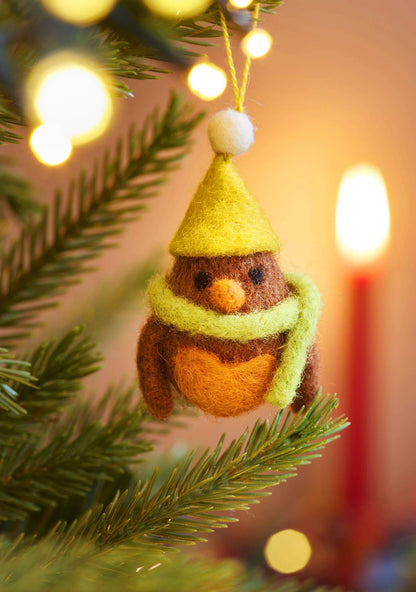 Set of 5 Hanging Felt Robin Christmas Decorations - The Red Squirrel