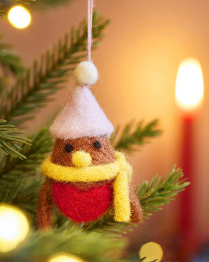 Set of 5 Hanging Felt Robin Christmas Decorations