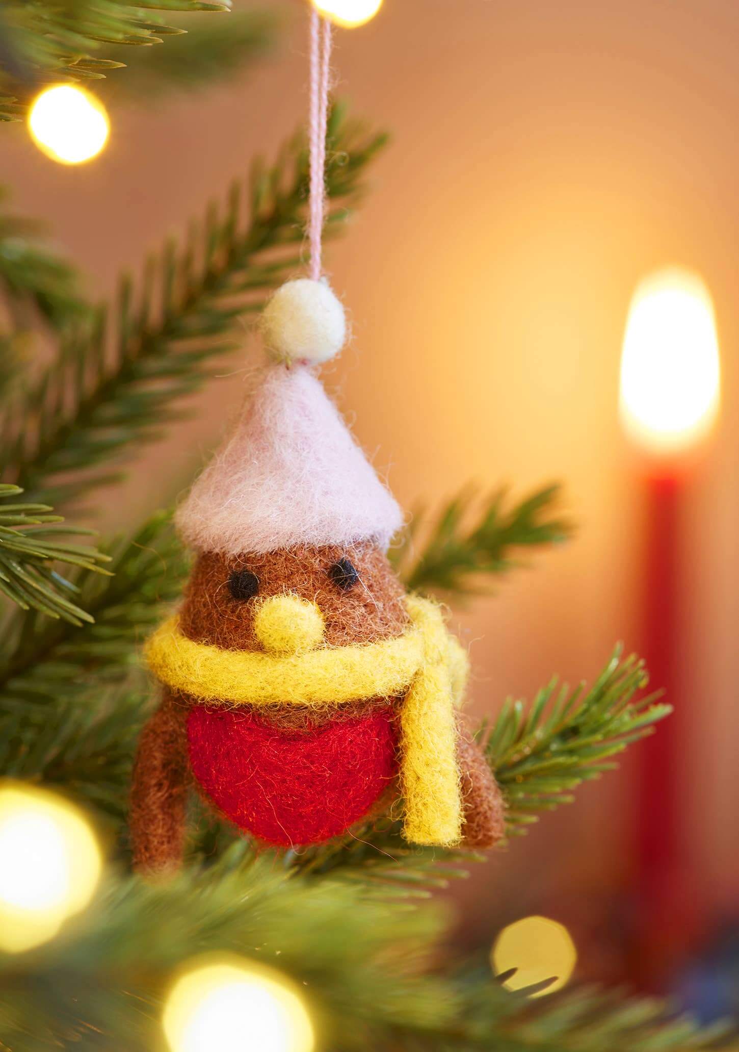 Set of 5 Hanging Felt Robin Christmas Decorations - The Red Squirrel