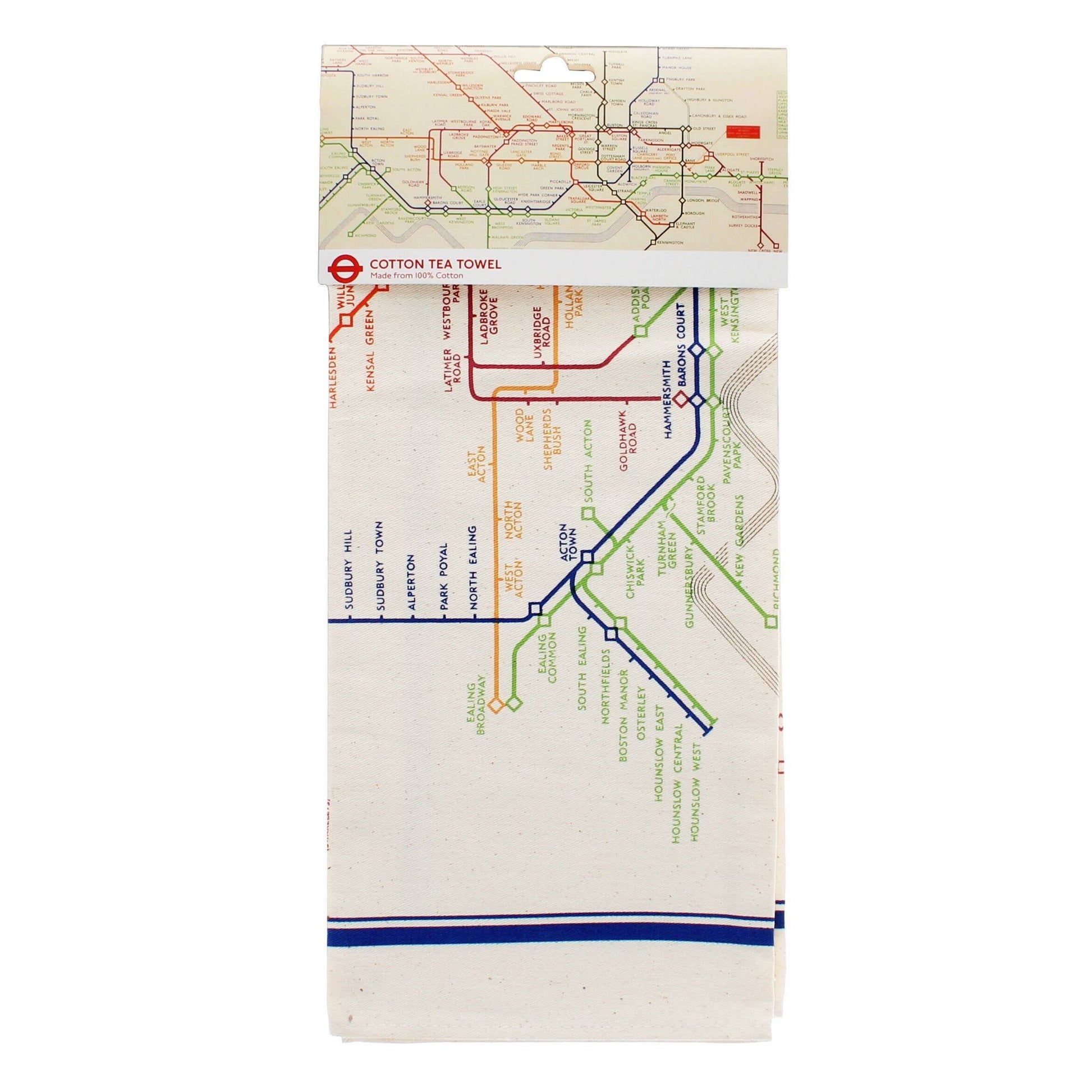 Cotton Tea Towel - TFL Heritage Tube Map - The Red Squirrel