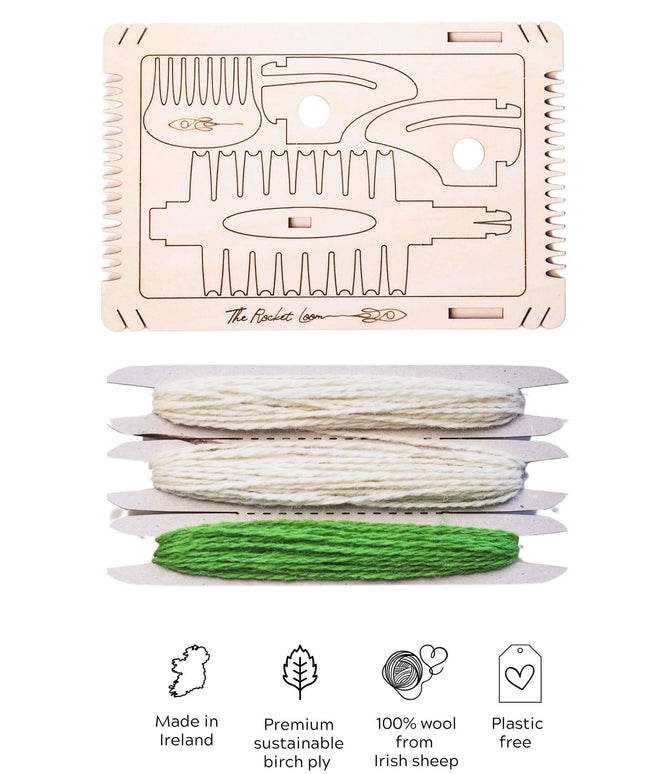 Wooden Rocket Loom - Mini loom kits featuring Galway wool