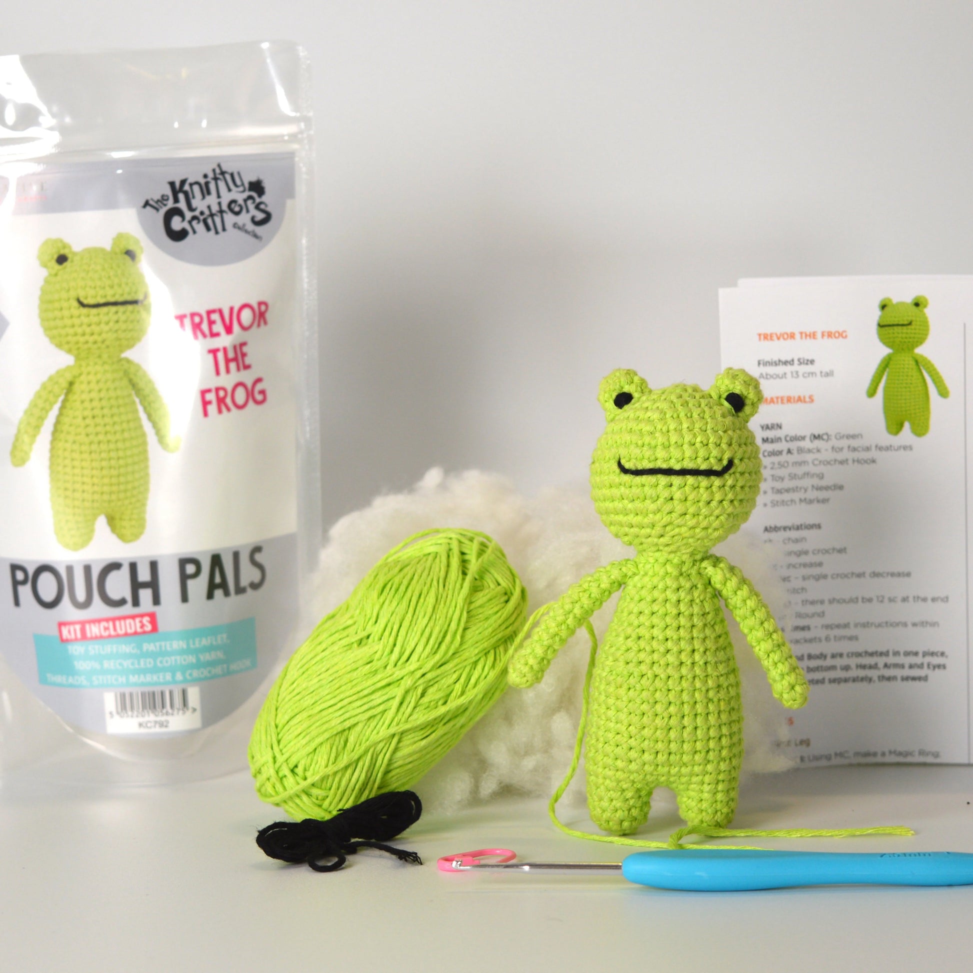 Knitty Critters - Pouch Pals - Trevor The Frog Crochet Kit - The Red Squirrel