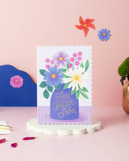 Get Well Soon Card – Vase Design with Flowers Greeting