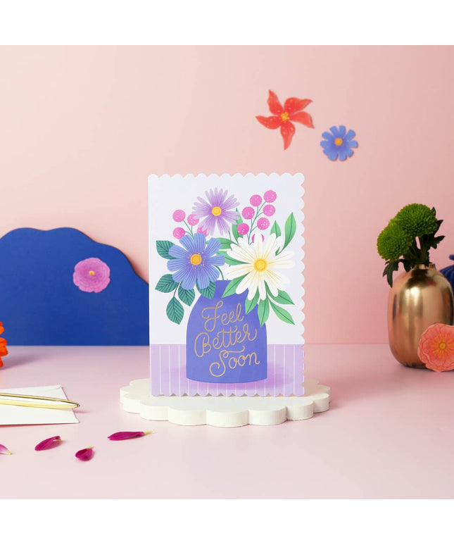 Get Well Soon Card – Vase Design with Flowers Greeting