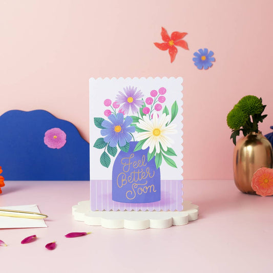 Get Well Soon Card – Vase Design with Flowers Greeting - The Red Squirrel