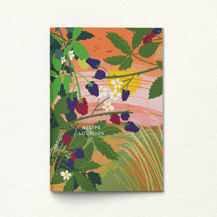 Recipe logbook with floral design on a white background