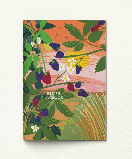 Recipe logbook with floral design on a white background