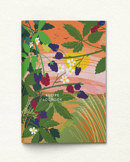 Recipe logbook with floral design on a white background