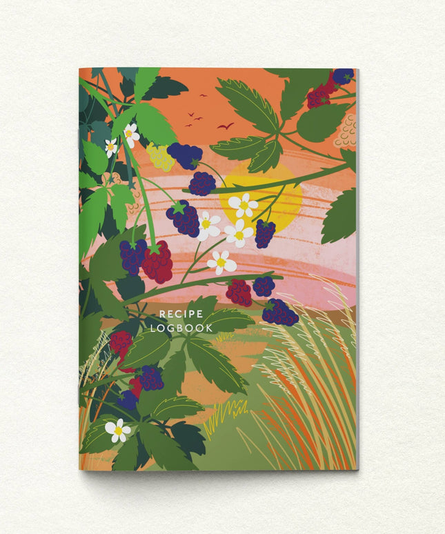 Recipe logbook with floral design on a white background