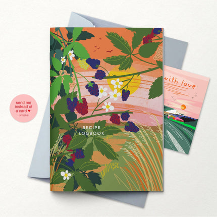 Floral design recipe logbook with a pink card on a white background