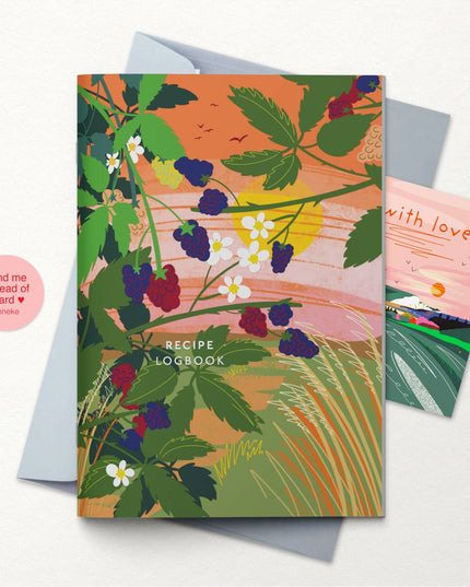 Floral design recipe logbook with a pink card on a white background