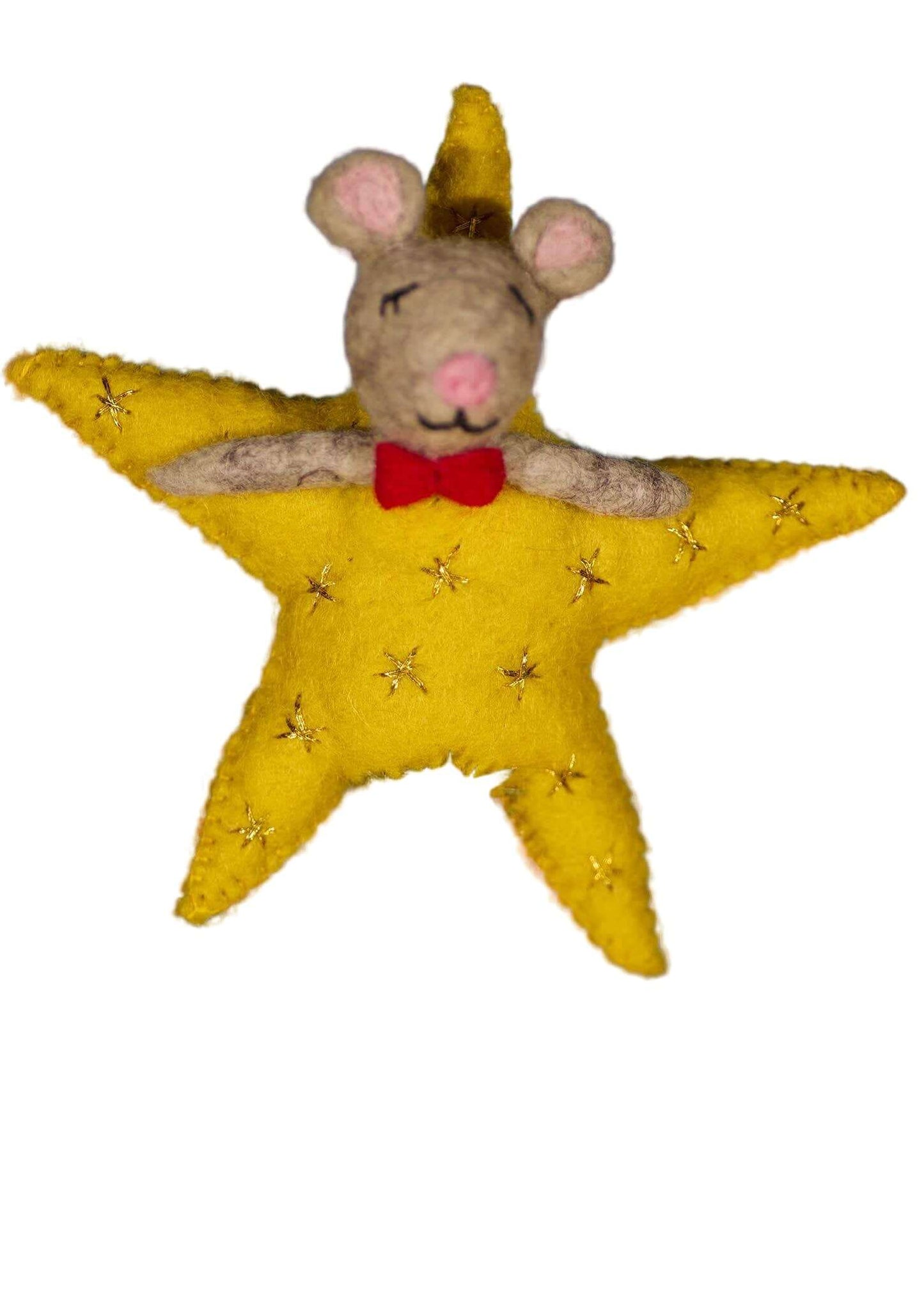 Felt mouse on a yellow star with a white background
