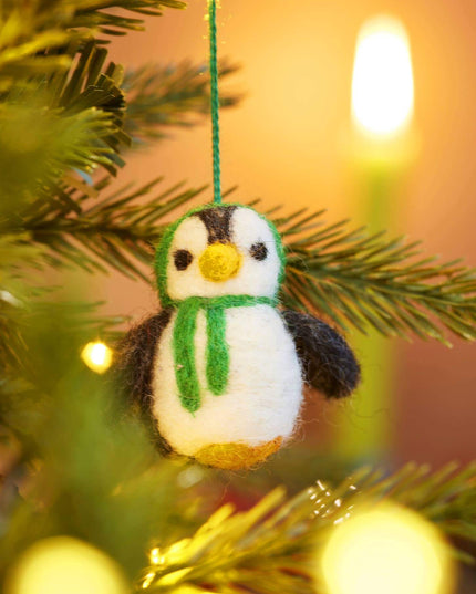 Set of 5 Hanging Felt Penguin Christmas Decorations