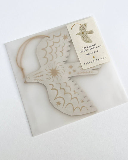 Screenprinted Wooden Decoration - White Bird