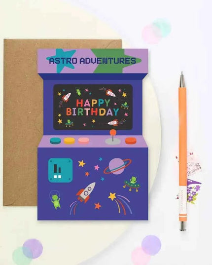 Astro Adventures Arcade Birthday Card
