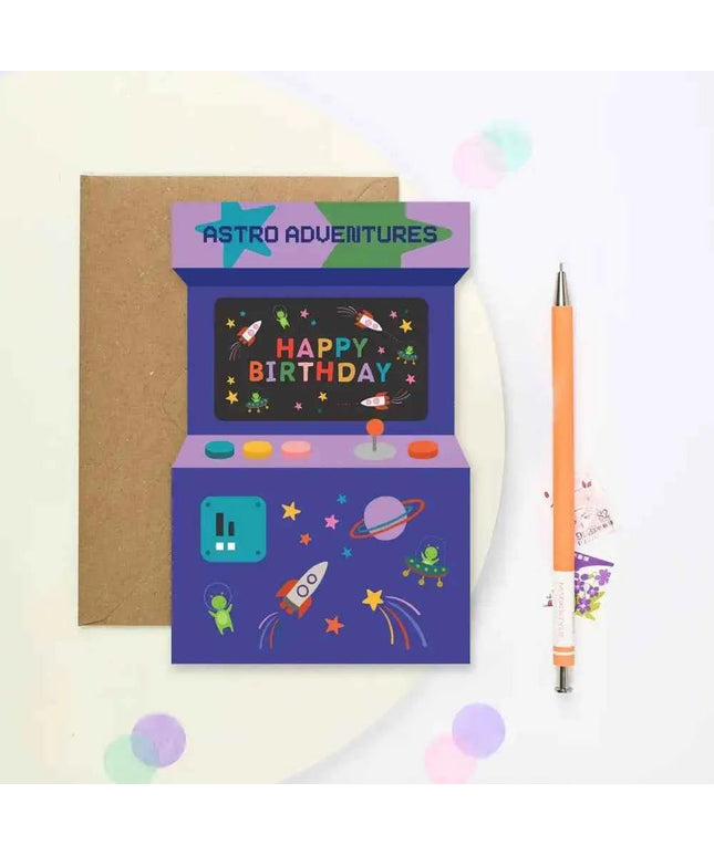 Astro Adventures Arcade Birthday Card