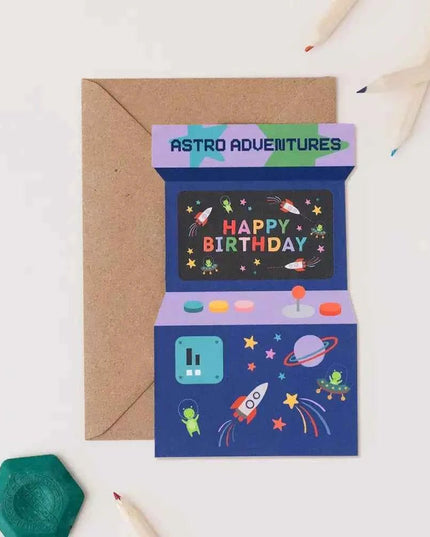 Astro Adventures Arcade Birthday Card