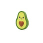 Avocado-shaped object with a smiling face and red heart on a white background