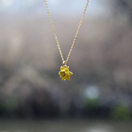 Daffodil Yellow Mini Necklace, 14k Gold Plated