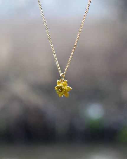 Daffodil Yellow Mini Necklace, 14k Gold Plated