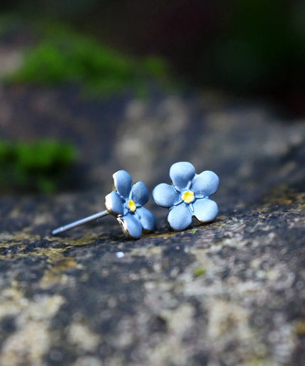 Mini Forget Me Not Flower Stud Earrings, 14k Gold Plated