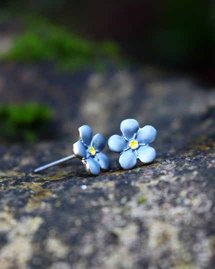 Mini Forget Me Not Flower Stud Earrings, 14k Gold Plated