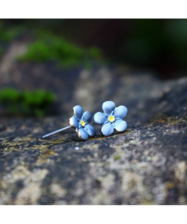 Mini Forget Me Not Flower Stud Earrings, 14k Gold Plated
