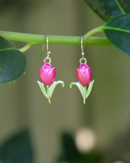 Tulip Pink Flower Drop Hook Earrings