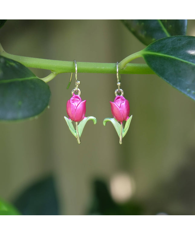 Tulip Pink Flower Drop Hook Earrings