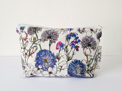 Blue Floral Handmade Cosmetics Bag