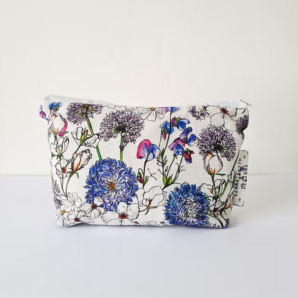 Blue Floral Handmade Cosmetics Bag