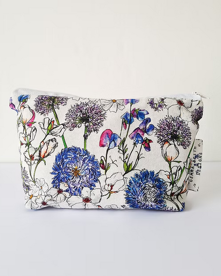 Blue Floral Handmade Cosmetics Bag