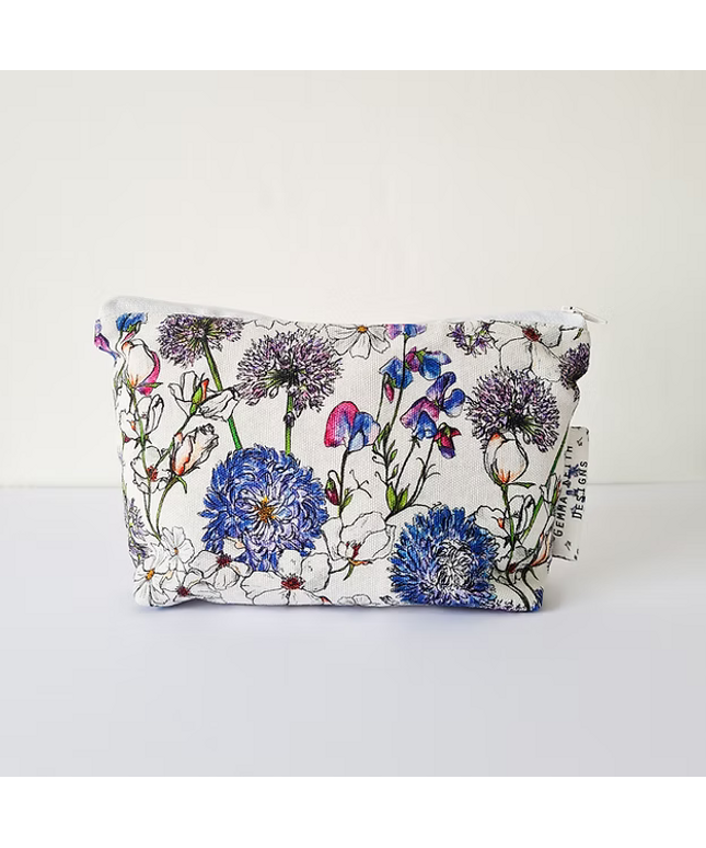 Blue Floral Handmade Cosmetics Bag