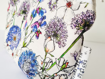 Blue Floral Handmade Cosmetics Bag