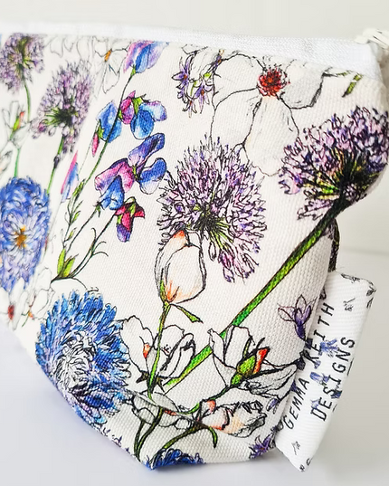 Blue Floral Handmade Cosmetics Bag