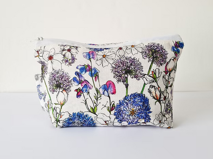 Blue Floral Handmade Cosmetics Bag