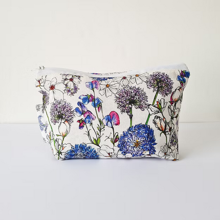 Blue Floral Handmade Cosmetics Bag