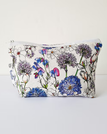 Blue Floral Handmade Cosmetics Bag