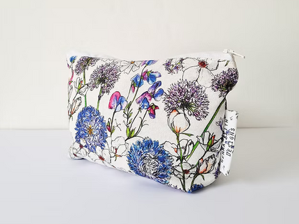 Blue Floral Handmade Cosmetics Bag