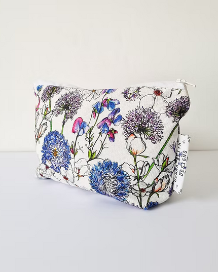 Blue Floral Handmade Cosmetics Bag