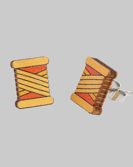 Bobbin Wooden Earrings - Embroidery themed Jewellery