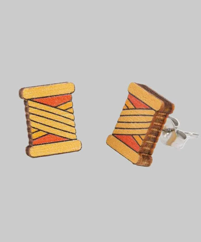 Bobbin Wooden Earrings - Embroidery themed Jewellery