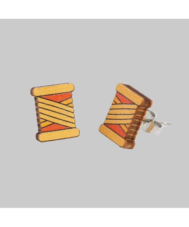 Bobbin Wooden Earrings - Embroidery themed Jewellery