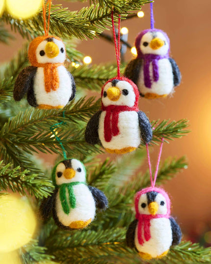Set of 5 Hanging Felt Penguin Christmas Decorations