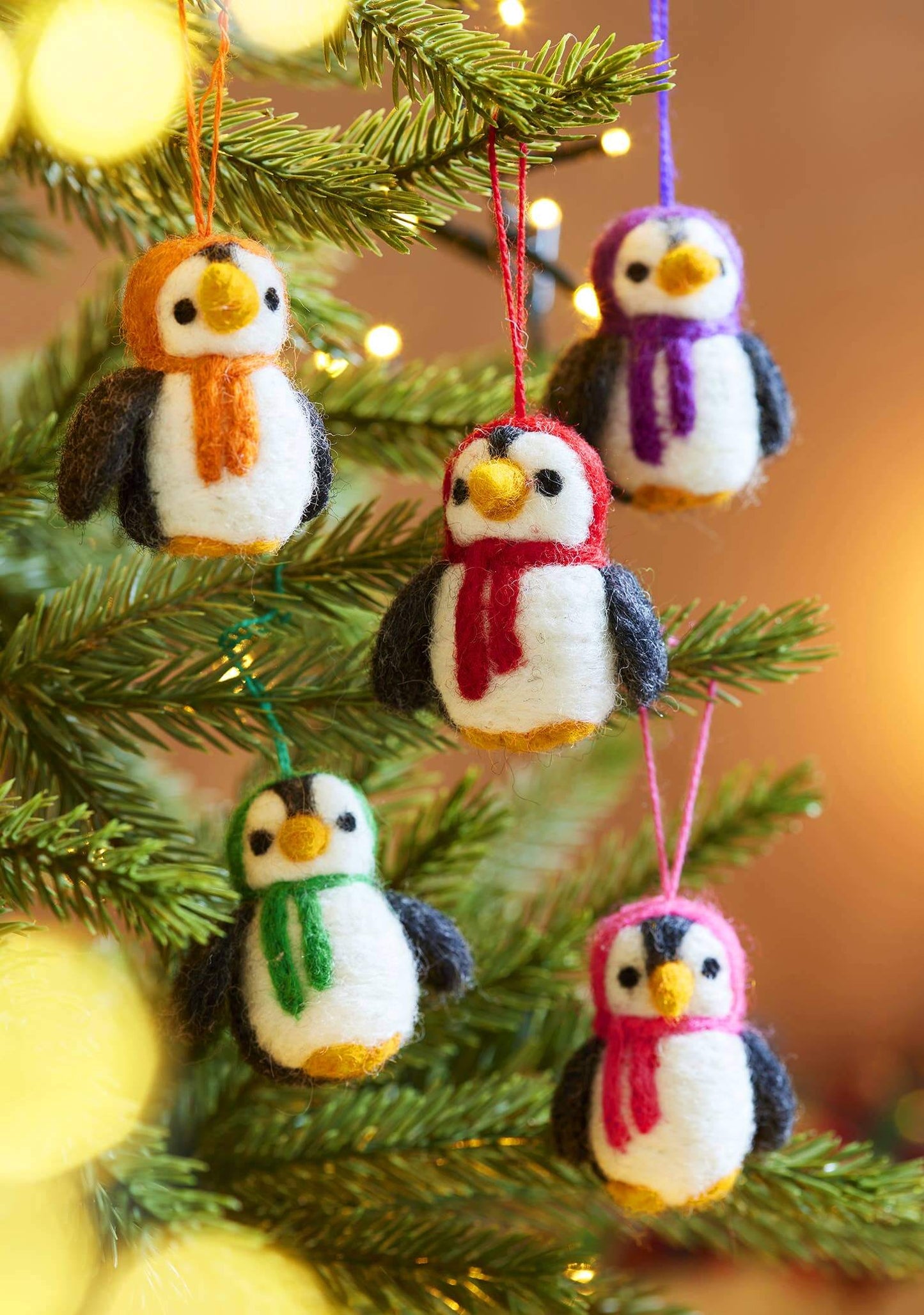 Set of 5 Hanging Felt Penguin Christmas Decorations - The Red Squirrel