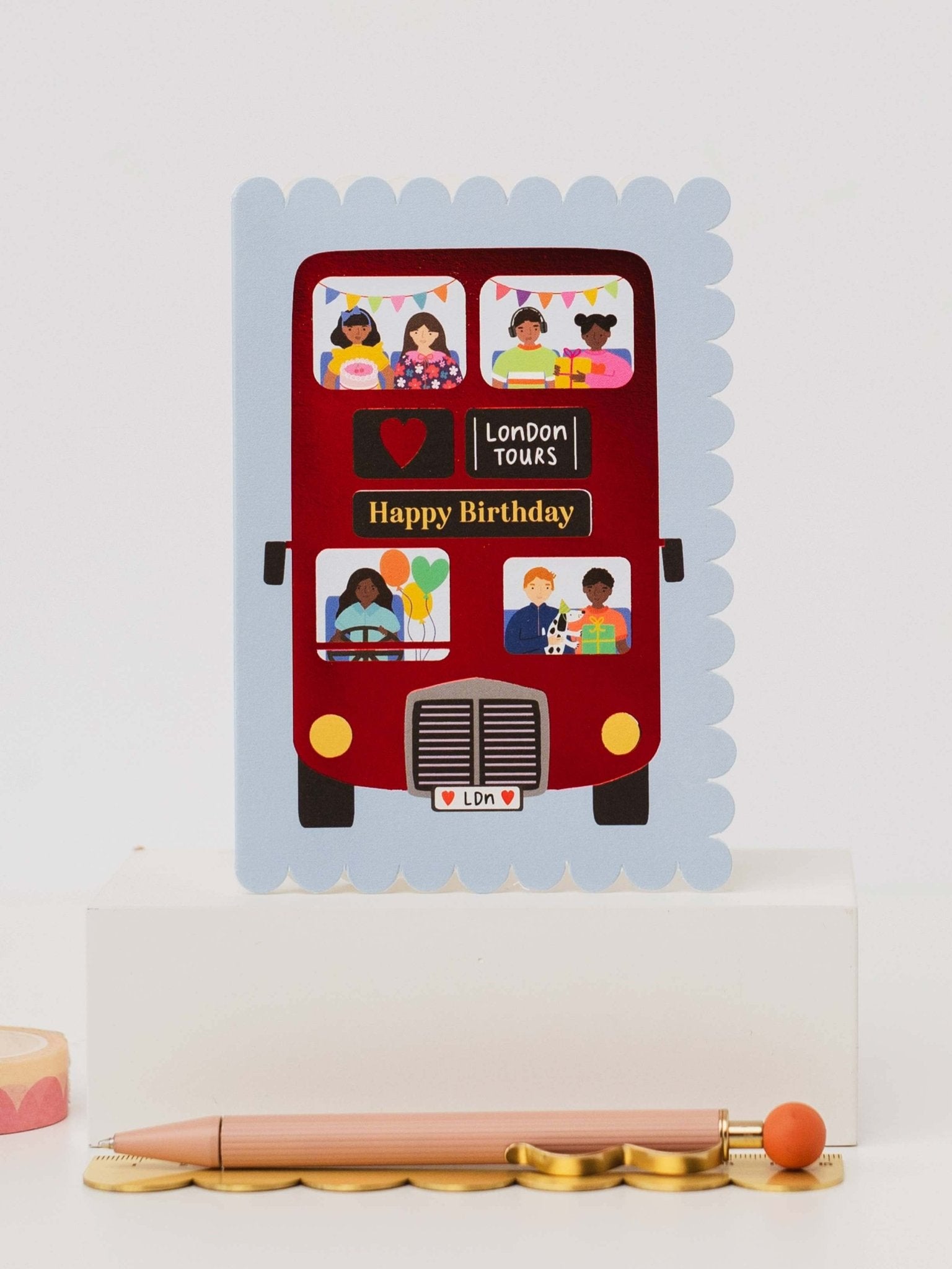 London Bus Scalloped Birthday Card Modern Birthday Card - The Red Squirrel